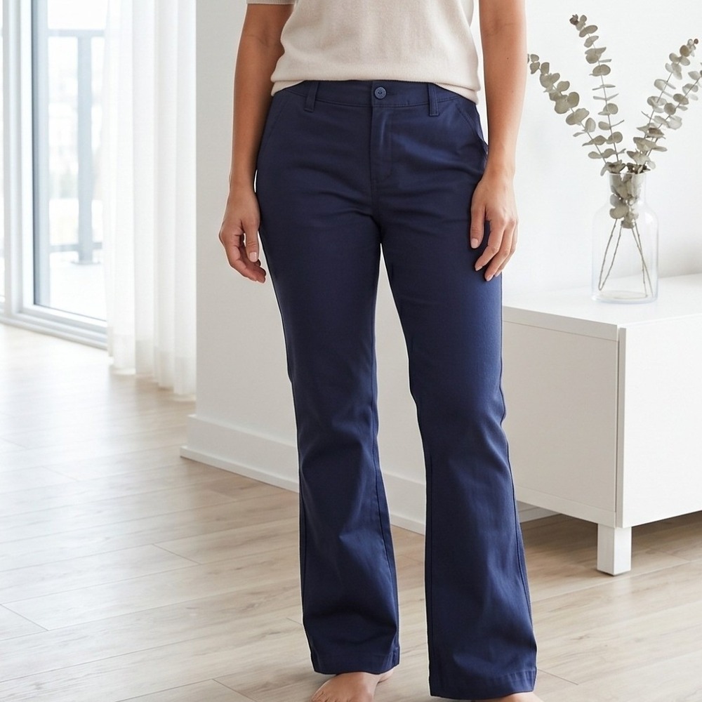 Arizona Jean Company Pants Womens 11 Navy Blue Flare Leg Mid Rise Chino Trousers